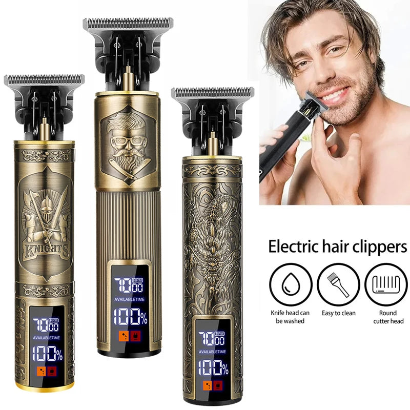 Kit Máquina de barbear e corte de cabelo vintage T9 elétrica